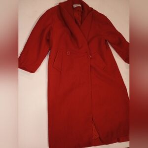 Johnathan Michael 90s vintage red 100% USA SHORT- sleeve USA Wool CoatLongKnee